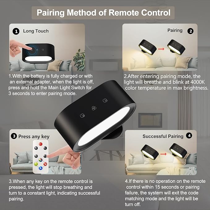 Wall Lights, Battery Operated Wall Sconces RGB Ambient Lighting, Color Changing Rechargeable Wall Lamp Fixture with 3 Color Temps, Dimmable LED Lights for Bedroom Reading