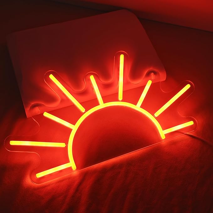 Orange Sunrise Neon Sign, Attivolife Light up Sun LED Wall Decor Lamp, Ideal for Home Living Room Cafe Shop Bar Party, Decoration with Dim USB Powered, Christmas Day Birthday Present for Kids Friend