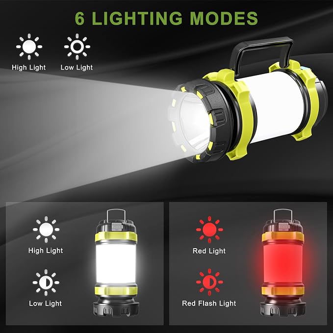 Camping Lantern, Rechargeable Flashlight & Emergency Light, 4Pack | 1000LM 6 Modes Battery Powered Lantern, 4000mAh Portable Camp Light for Outdoor Hiking, Hurricanes and Power Outages