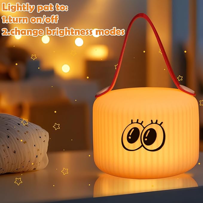 Cute Lantern Night Light, Big Eyes Lantern Night Lamp for Kids Bedroom USB Rechargeable Lamps 2 Brightness Levels, Nursery Bedside Delay-Off Nightlight for Baby Boys Girls Birthday Christmas