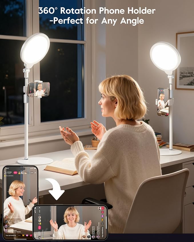 7" Ring Light with Stand for Desk, 30 Modes for Video Conference Lighting | Zoom Lighting for Computer, Adjustable Desk Light for Video Recording, Calls, Podcast, Stream, 3000K-6500K, CRI 97.8
