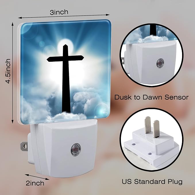 Cross and Blue Sky Night Light for Kids, Sun Cloud Heaven Night Light Plug in with Dusk to Dawn Sensor, 0.5w Energy Saving Sleep Friendly Nightlight for Hallway Stairway Kitchen Bedroom