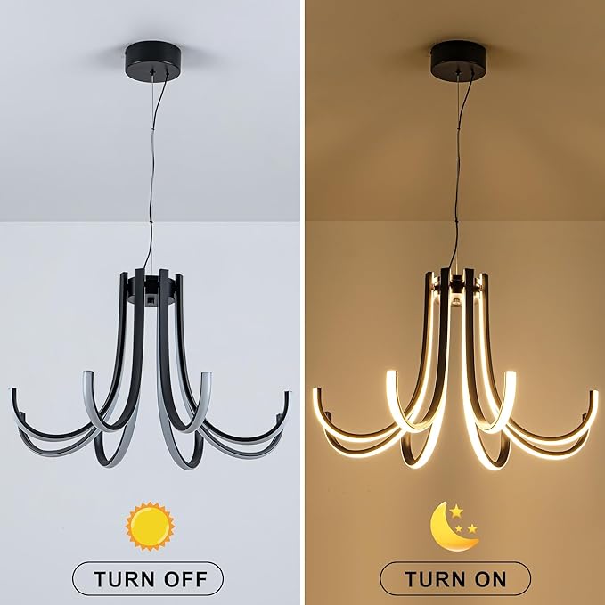 Mayful 8-Light Black Modern Chandelier with Remote Control, Dimmable LED Kitchen Island Light, 3-Color Adjustable Height Pendant for Dining Room Kitchen Office,64 Inch