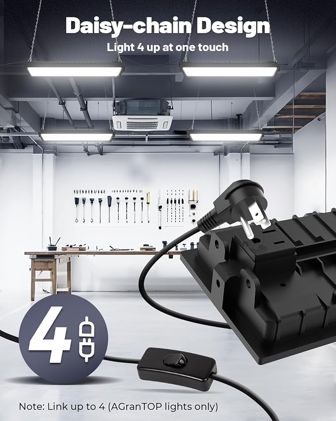 Linkable LED Shop Light (Built-in Outlet) - 100W 15000LM Aluminum Plug in Garage Light w/ 9.84ft Power Cord and On/Off Switch, 6000K Shop Lights for Garage, Workshop (1 Pack)