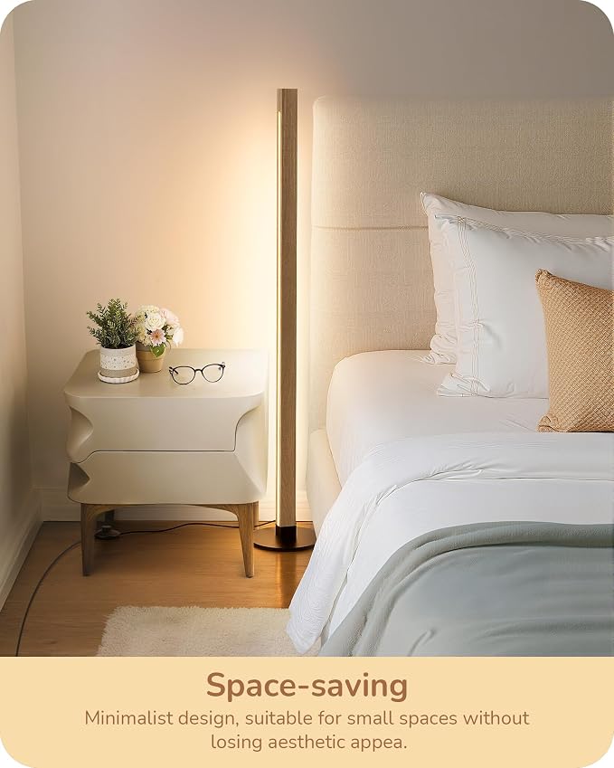 EDISHINE Wooden LED Floor Lamp with Remote, Dual Lighting, 7CCT & Dimmable | Foot Switch, Night Light Mode, Memory Function, Standing Lamp for Bedroom, Office, Walnut Wood