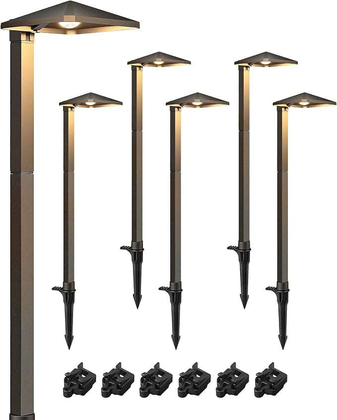 EDISHINE Low Voltage Landscape Lighting, LED Pathway Lights, 6 Pack | Pyramid Exterior, Aluminum, 3000K & 50000Hrs, Outdoor Path Lights Wired for Garden, Yard, Driveway