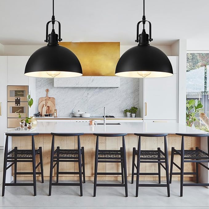 Pendant Lights Kitchen Island 3 Pack, Modern Matte Black Metal Hanging Light Fixtures, Adjustable Height Industrial Pendant Lighting for Dining Room Bedroom Bar Office 9.84”