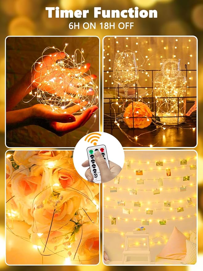 6 Pack Fairy Lights Battery Operated with Remote String Lights Warm White | Each 80LED 26FT, 8 Modes, Timer & Memory, Waterproof Wire, Twinkle Light for Christmas Party Girl's Room Outdoor Indoor Decor