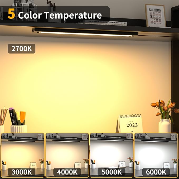 WOBANE 16.5 inch Under Cabinet Lighting,Dimmable Counter Lights for Kitchen | 5 Color Settings from 2700K-6000K,800 LM Super Bright,Plug in LED Light Bar for Cupboard,Workbench,Shelf, Desk,Showcase