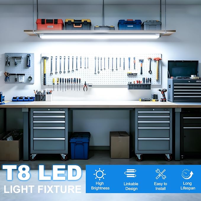 SHOPLED LED Shop Light 3FT, 34W 4760LM 6000K Cool White, V-Shape Linkable | T8 Integrated 3 Foot Tube Lights, LED Cabinet Lights for Workbench, Workshop, Basement, ETL Listed, ETL Listed, 4-Pack