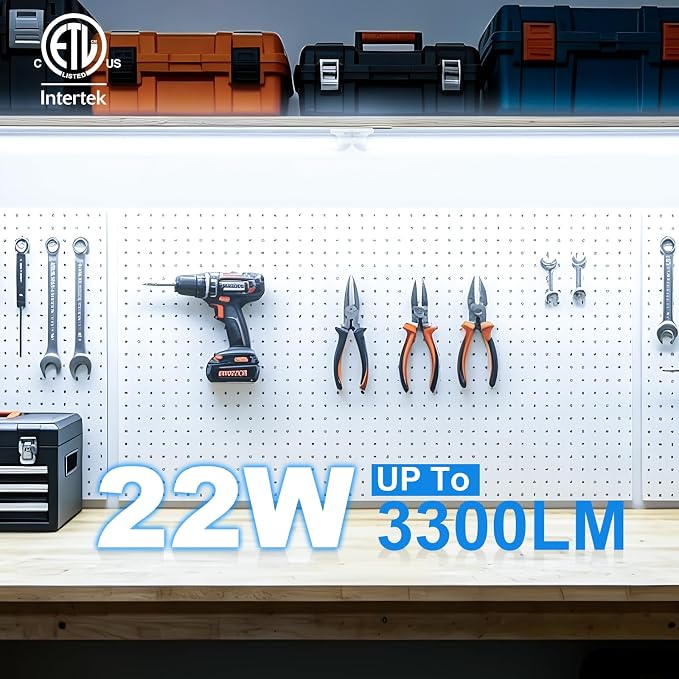 SHOPLED LED Shop Lights 2FT, 22W 3300LM 6000K Cool White, V-Shape Linkable | T8 Tube Light Fixtures, Utility Shop Lights, 2 Foot Cabinet Lighting for Workbench, Basement, Cabinet, ETL Listed, 4-Pack
