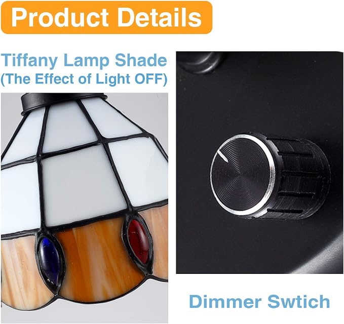 Tiffany Dimmable Wall Mount Lamp, Industrial Vintage Gooseneck Wall Sconce Lighting with Plug in Cord and Switch for Bedroom Nightstand, Living Room