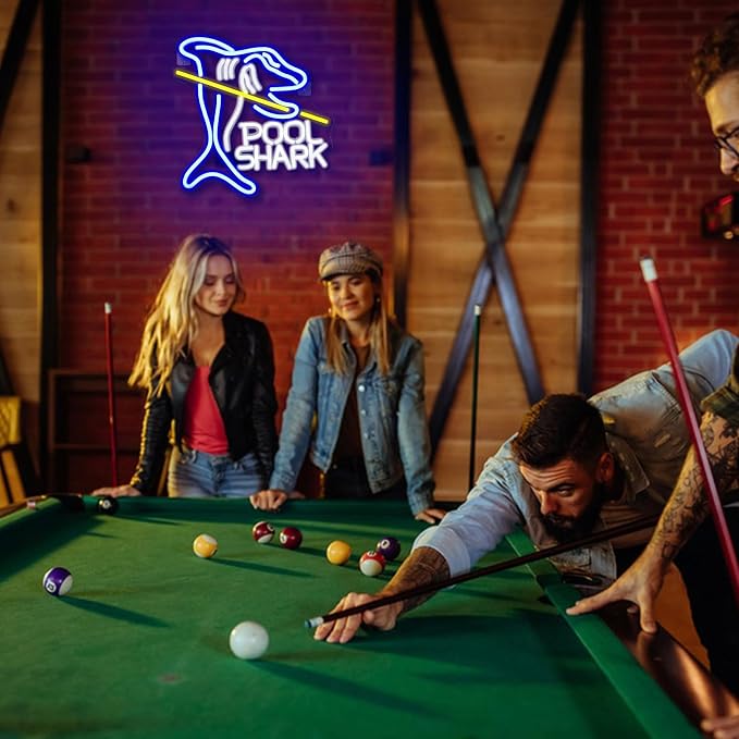 Pool Shark Neon Sign for Wall Decor Dimmable Led Lights Signs Billiards LED Signs for Game Room Shark Neon Light Room Decor for Bar Pub Club Man Cave Decoration Boys Gift
