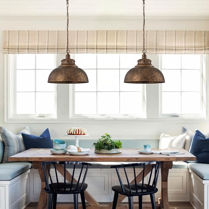 Lingkai Industrial Barn Pendant Lights,15.74" Farmhouse Hanging Light Fixtures with Adjustable Chain, Rustic Dome Pendant Lighting for Kitchen Island, Dining Room, Living Room, Hallway