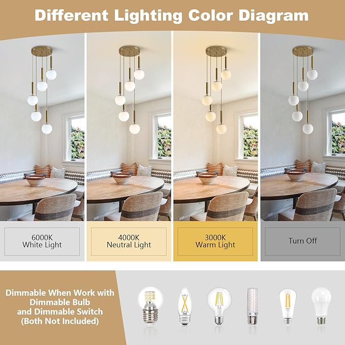 KCO Lighting 5 Light Globe Chandelier Gold Cluster Pendant Light Fixture Modern Milk Glass Chandelier Large Round Kitchen Island Pendant Lighting Contemporary Chandeliers for Foyer Entryway