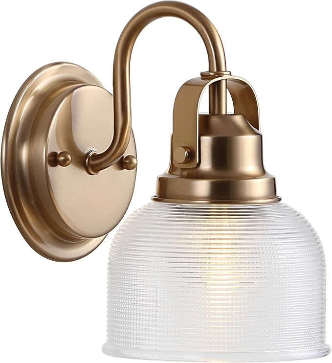 JONATHAN Y 5.75" Brass Gold Modern Bathroom Vanity Light, 1-Light LED Wall Sconce, Clear Glass Bell Shade for Mirror Hallway Kitchen, ETL Listed, LED Bulb Included (JYL7407B)
