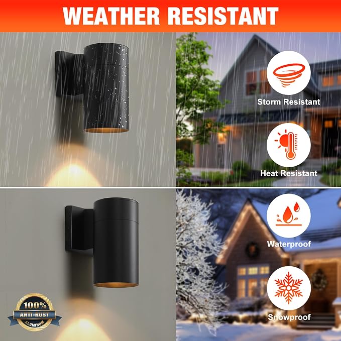 QQCherry 2 Pack Modern Outdoor Wall Light - Aluminum Outdoor Porch Sconce for House, Patio, Garage, Doorway & Entryway - Stylish Waterproof Exterior Lighting for Outside(Black,E26)