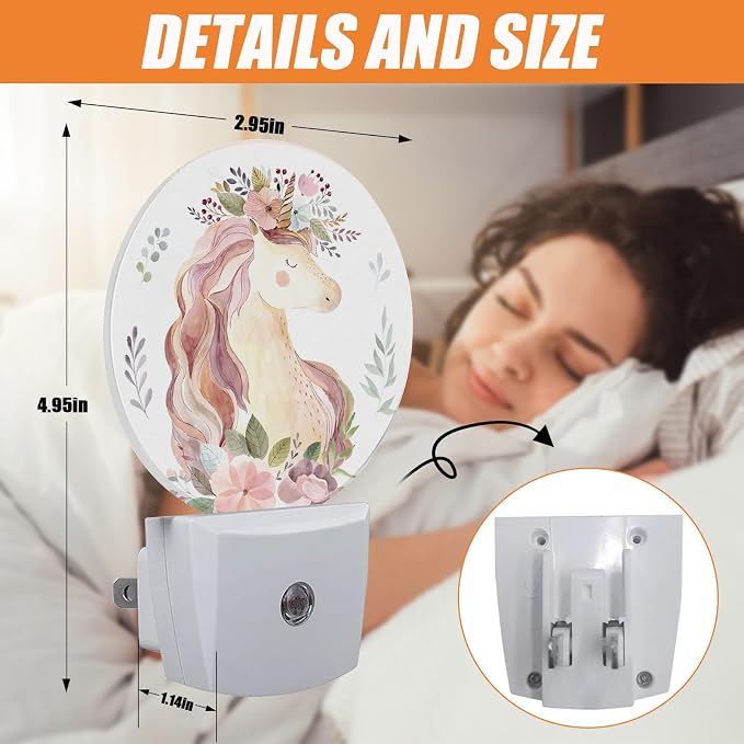 Cute Pink Horse Night Light, Groovy Flowers Nightlight Plug into Wall LED Lamp Auto Sensor Dusk to Dawn for Bedrooms/Kitchens/Toilets/Corridors,Energy-Saving