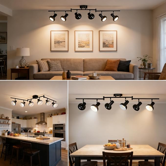 HiBay 6-Light Track Lighting, Directional Rotatable Ceiling Light Fixture, Black Farmhouse Spotlight for Kitchen Living Room Office, E12 Base (Bulbs Not Included)