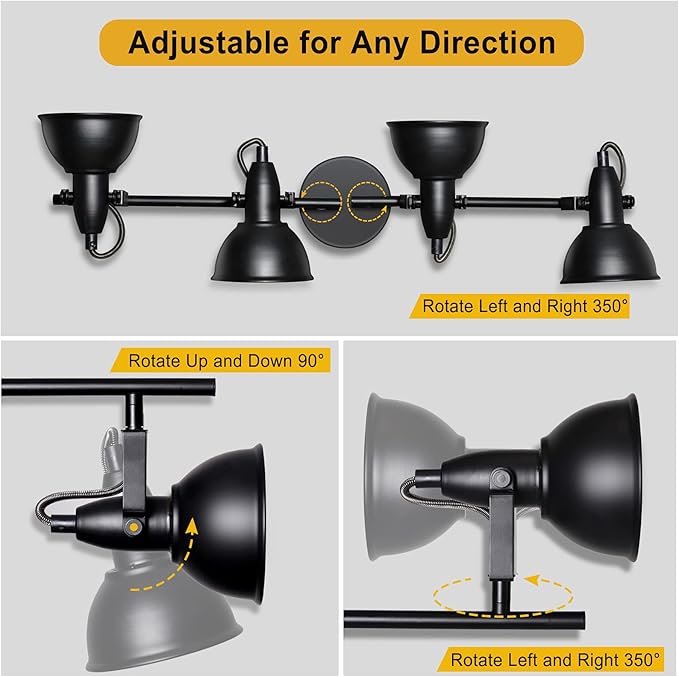 HiBay Track Lighting Fixtures Ceiling, Adjustable 4-Light Track Light Kit, Industrial Spotlight Black for Kitchen Dining Room Bedroom Hallway, E12 Base (Bulbs Not Included)