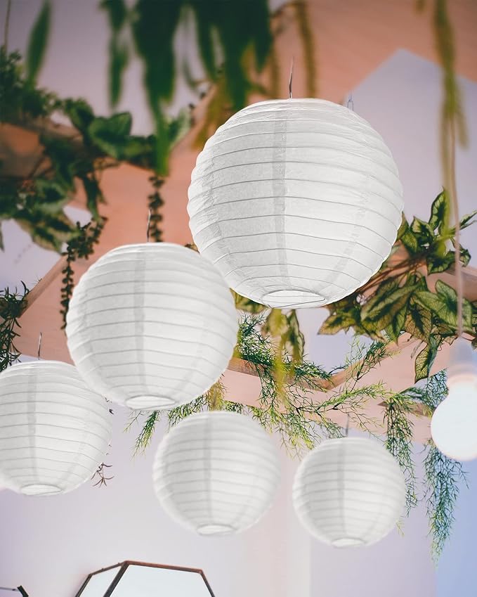 Treela 30 Pack White Chinese Japanese Paper Lanterns Decorative Hanging Ball Round Paper Lantern Lamps for Wedding Birthday Party Home Decorations(6 Inch)
