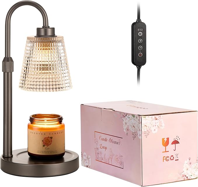 Innqoo Gray Candle Warmer Lamp with Timer, Dimmable Candle Warmer for Jar Candles, Height Adjustable Wax Melts Warmer, Birthday Gifts for Women Mom, House Warming Gifts New Home Decor