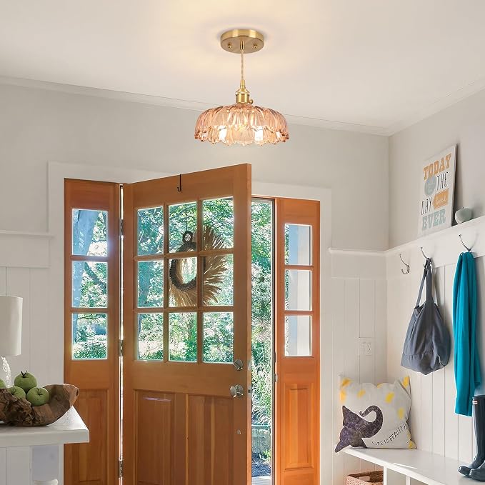 Battery Operated Pendant Light,Vintage Light Fixtures 2500mAh 9.4in RGB Light Bulb Amber Modern Chandelier with Remote Control Wireless Adjustable Rechargeable Chandelier for Kitchen Island 1Light