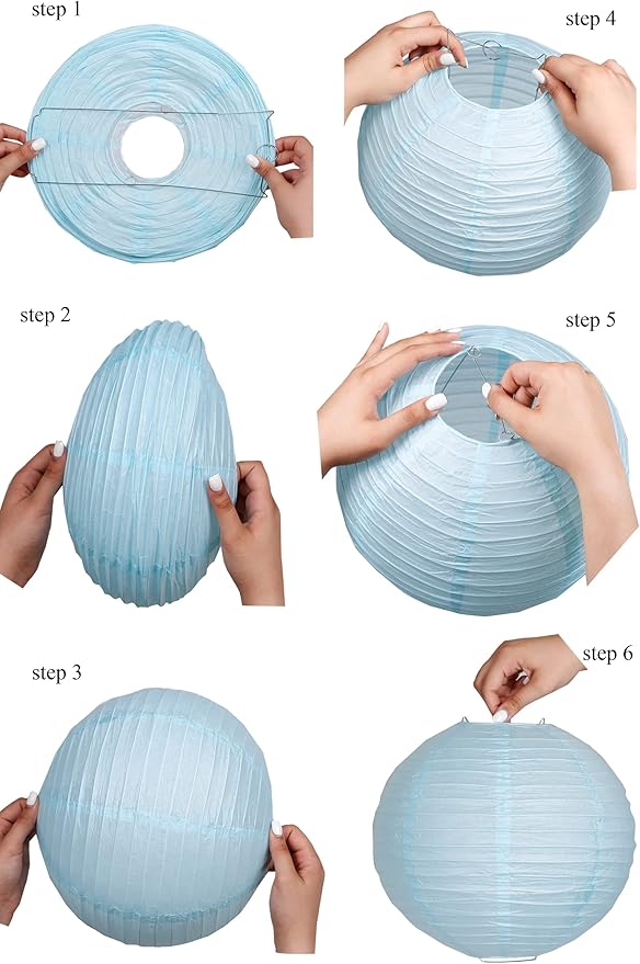 Pack Of 6 Round Paper Lanterns Lamp Wedding Birthday Party Decoration (Baby Blue, 4"/10CM)