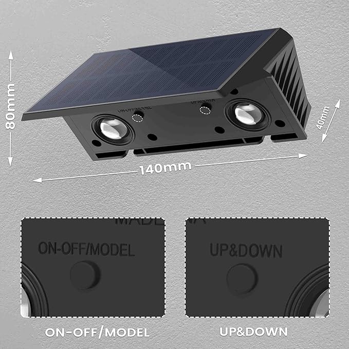Fence Lights Solar Powered, 6-Pack Solar Fence Lights Up/Down Flexible Buttons, IP67 Waterproof for Outdoor, 100LM Bright, Auto Dusk to Dawn for Wall/Stairs/Yard/Railing/Deck/Pathway (Warm White)