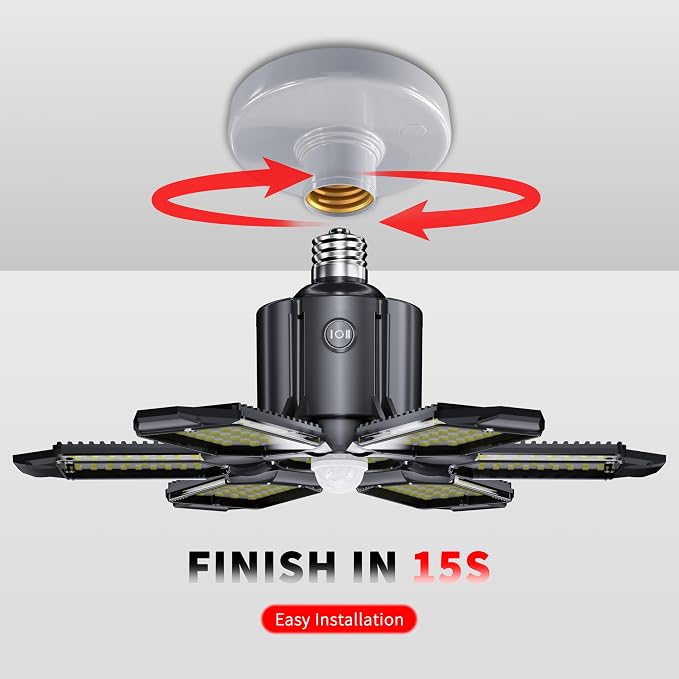 LED Garage Light Motion Sensor - 200W Deformable Garage Lights Ceiling LED, 20000LM Shop Lights Motion Activated, Motion Sensor Light Indoor for Garage, Workshop, Basement,Barn (2 Pack)