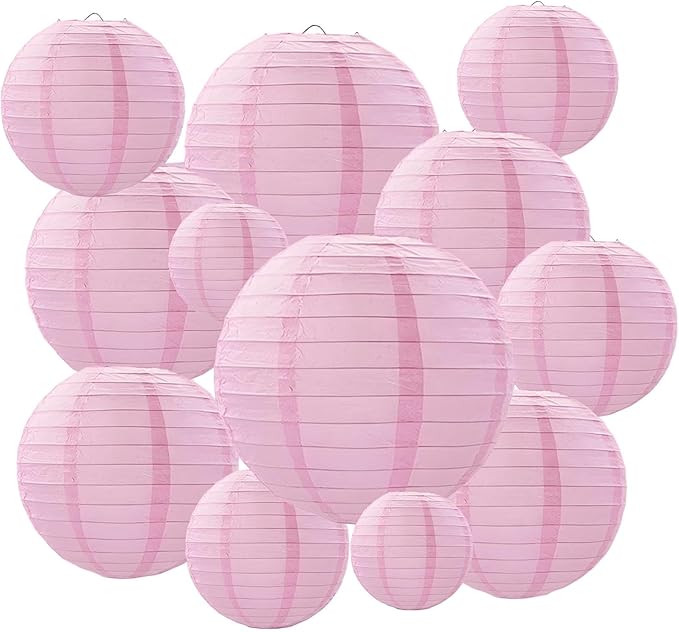 20Pcs Pink Paper Lanterns for Parties, 6” 8” 10” 12” Chinese Asian Hanging Round Paper Lanterns for Birthday Wedding Halloween Christmas Home Decor Party Decor