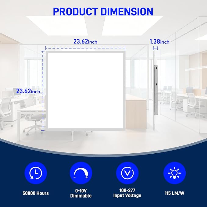 hykolity 2x2 LED Flat Panel Troffer Light,Dimmable ETL,Drop Ceiling 2 Pack | 30/40/50W Selectable 0-10V Dimmable 5000K 5800LM Recessed Light for Office Classroom Hospital Garage Replaces 2-Lamp Fixture