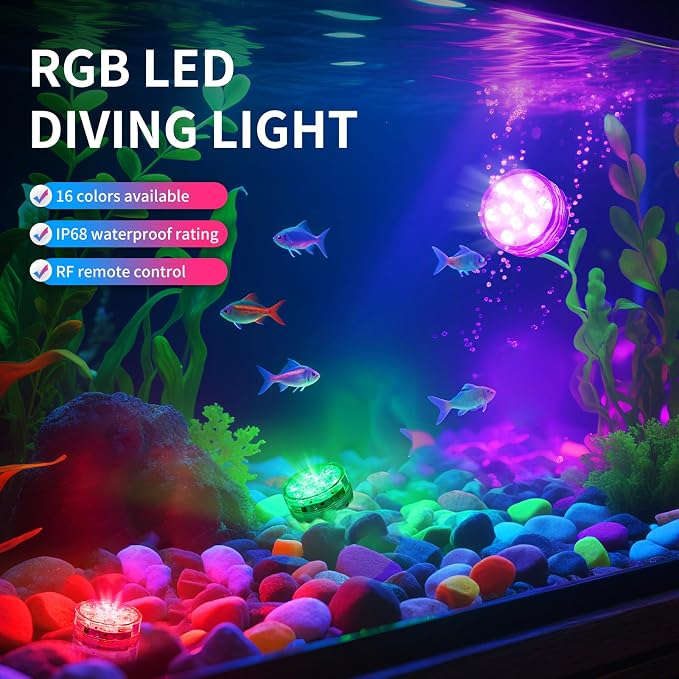 Submersible Lights - 4-Pack Battery-Powered Waterproof IP68 LED Lights with Remote Control for Pools, Ponds, Hot Tubs, Aquariums, Yacht, Boat, Parties & Decorations