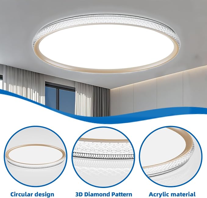 15 Inch LED Flush Mount Ceiling Light,Modern Ceiling Light | 35W 4000LM 5CCT 2700-5000K Selectable, Dimmable Ceiling Lights for Kitchen,Bedroom, Living Room,Office