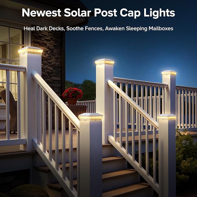 LETMY 6 Pack Solar Post Cap Lights Outdoor, 40 Brighter LEDs 4x4 Fence Post Solar Lights Outdoor with 3 Modes, Waterproof Deck Fence Cap Light Solar Powered for 3.5x3.5 4x4 Vinyl Wooden Posts (White)