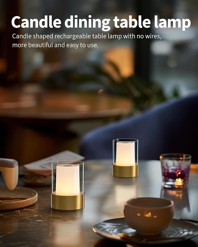 4" Bronze Cordless Table Lamp Set of 2, Outdoor Rechargeable Lamp | LED, Battery Operated, Portable, Touch Night Light for Dining Room, Camping, Bar, Party, Bedside, Bedroom, Home Decor, Gift