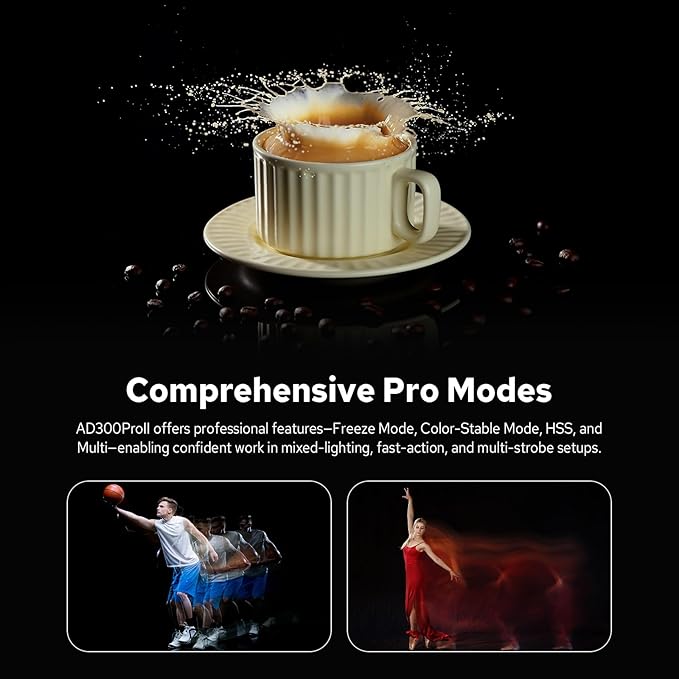 GODOX AD300Pro II AD300 Pro II Outdoor Flash Strobe, 2.4G 300Ws TTL HSS 1/8000s Portable Flash Monolight, 350 Full Power Flashes, 12W Bi-Color Modeling Lamp, 1/512-1/1 Power Adjust, HD Color Screen