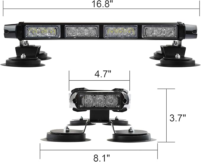 ASPL 16.8 Inch LED Strobe Flashing Light Bar, 26 Flashing Modes High Intensity Emergency Hazard Warning Beacon Lights with Magnetic Base for Car Trucks Trailer Roof Safety (Red White Red White)