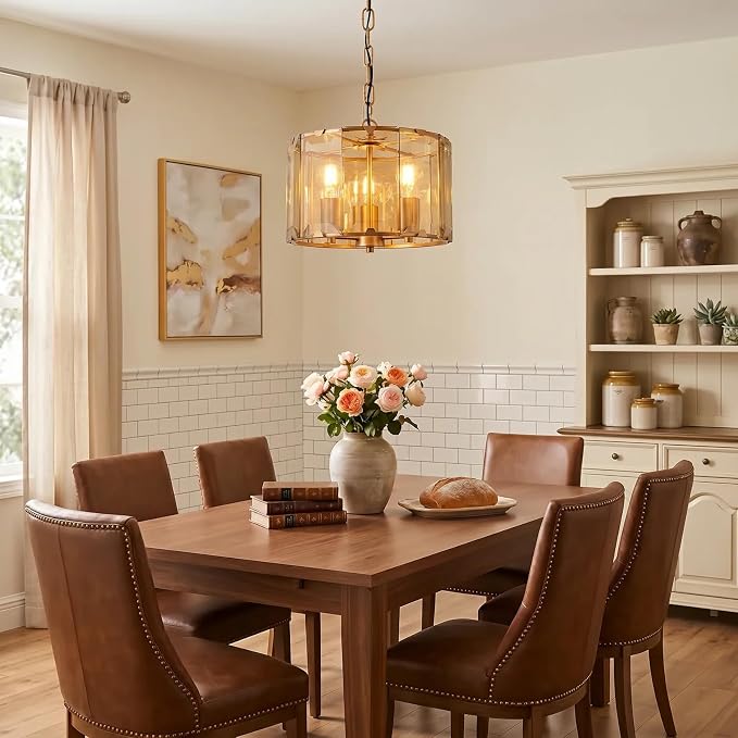 Gold Chandeliers for Dining Room,3-Light Pendant Lights Kitchen Island Round, Height Adjustable Modern Dining Room Light Fixture over Table for Kitchen Entryway Foyer Living Room, UL Listed, 13 Inch