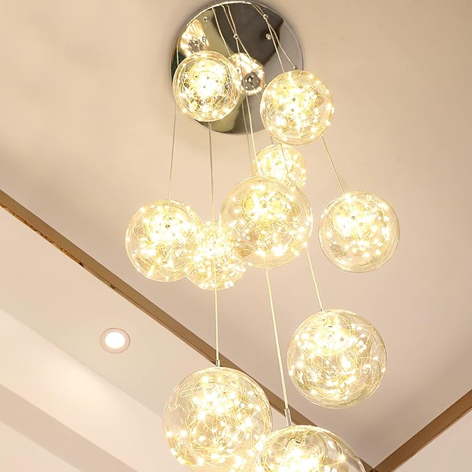 10-Light LED Staircase Chandelier Crystal Ceiling Lights Large Chandeliers for High Ceilings, Entryway Modern Lighting Fixture Villas and Stairs, Adjustable Length 16" W x79H，50W