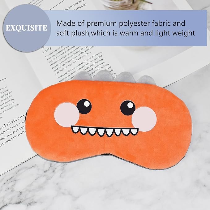 Cute Sleep Masks Cartoon Dinosaur Eye Mask Plush Sleeping Mask & Travel Blindfold - Funny Novelty Eye Shade for Women Men (Orange Dinosaur)