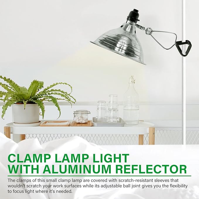 Simple Deluxe Clamp Lamp Light with 8.5 Inch Adjustable Aluminum Reflector and 6 Feet Cord, up to 150W E26 Socket (no Bulb Included), 1-Pack