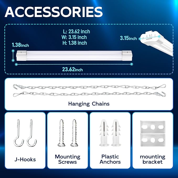 hykolity Linkable LED Shop Light 2FT with Power Cord,3500LM 5000K Daylight | 30W Utility Light Fixture,Hanging or Flush Mount,Shop Lights for Garage,Workshop,Utility Room,ETL Listed,White,4 Pack