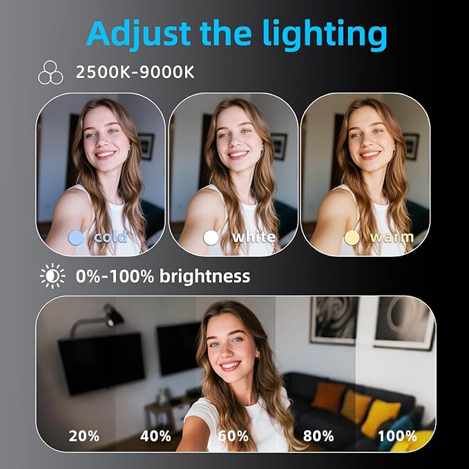 Magnetic Selfie Light Compatible for MagSafe iPhone, CRI 95+ 700lx/0.3m Folding LED Phone Fill Ring Lighting with Full Mirror for Zoom Makeup Photography Recording Video Conference TikTok (M27-White)