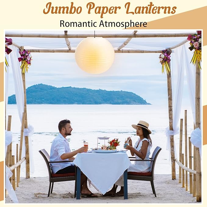 2 Pcs 30 Inch White Paper Lanterns Large Jumbo Round Lantern Lamp Hanging Ball Luminary for Wedding Party Bridal Shower Decoration Anniversary Birthday Classroom Home Ceiling Decorations
