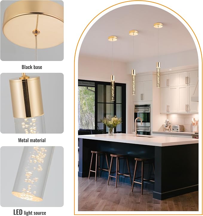 Dimmable LED Pendant Lights Kitchen Island Lighting,5CCT/2700K/3000K/3500K/4000K/5000K,Modern Hanging Island Lights Kitchen Ceiling Lighting Fixtures,for Kitchen Dining Room (Gold, 3 Pack)