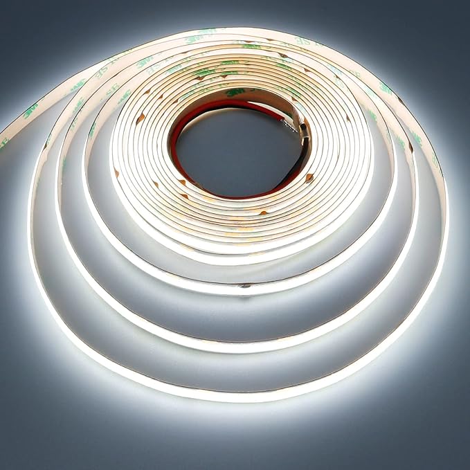 24V COB LED Strip Light Cool White 6000K 2400LEDs 16.4ft(5M) CRI 93+ 4500lm Uniform Glow Dotless Flexible IP20 Not Waterproof LED Tape Lights for DIY Bedroom Kitchen Home Decor(No Power Supply)