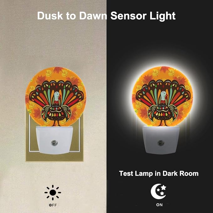 EKOBLA Thanksgiving Night Light, Turkey and Fall Maple Leaf Night Lights Plug Into Wall with Auto Sensor, 0.5W Sleep Friendly