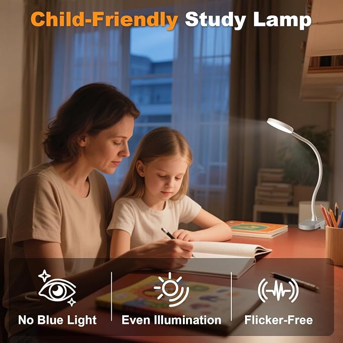 Cordless Reading Lamp with Clamp, 3.5'' Rechargeable LED Clip Light for Bunk Bed Headboard Home Office Desk, Flexible and Dimmable Book Light with 3 Color Temperatures & 10 Brightness (White/3.5'')
