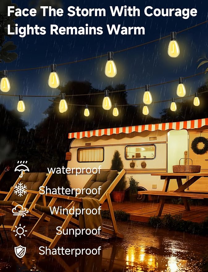 Likesky 50FT LED Outdoor String Lighats with Remote Waterproof Patio Lights with Shatterproof S11 Bulbs, Dimmable Outside Hanging Light Connectable for Porch Backyard Yard Garden Decor 2700K